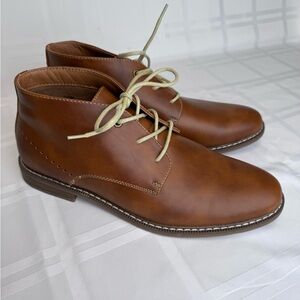 JF J.Ferrar Brown Chukka Boots with Polished Leather and Low Heel